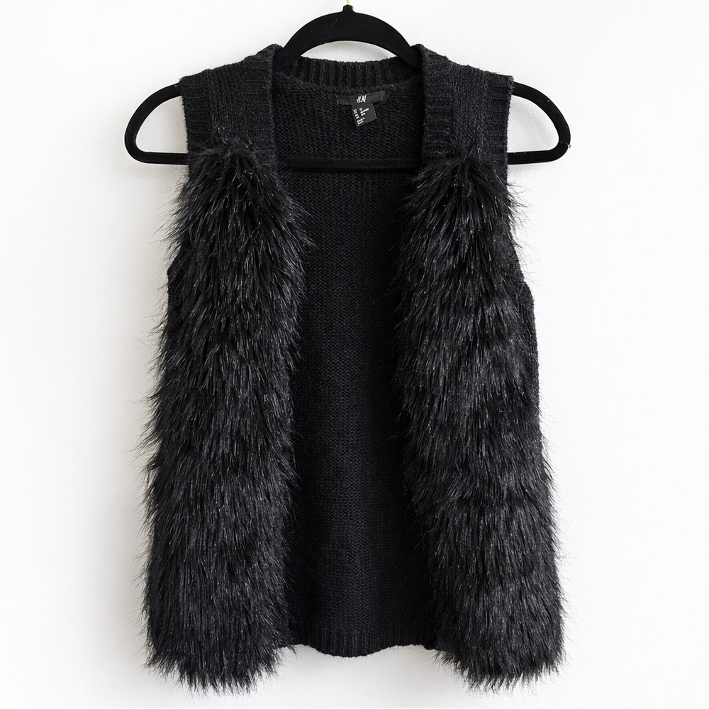 H&M Black Faux Fur Front Knit Vest